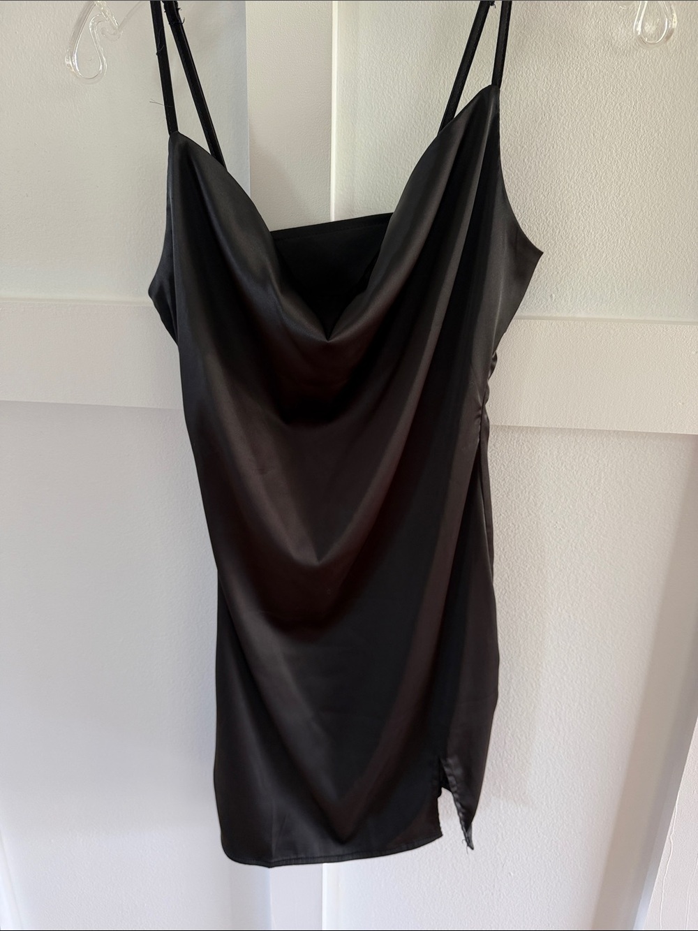 Satin Cowl Slip Dress in Black